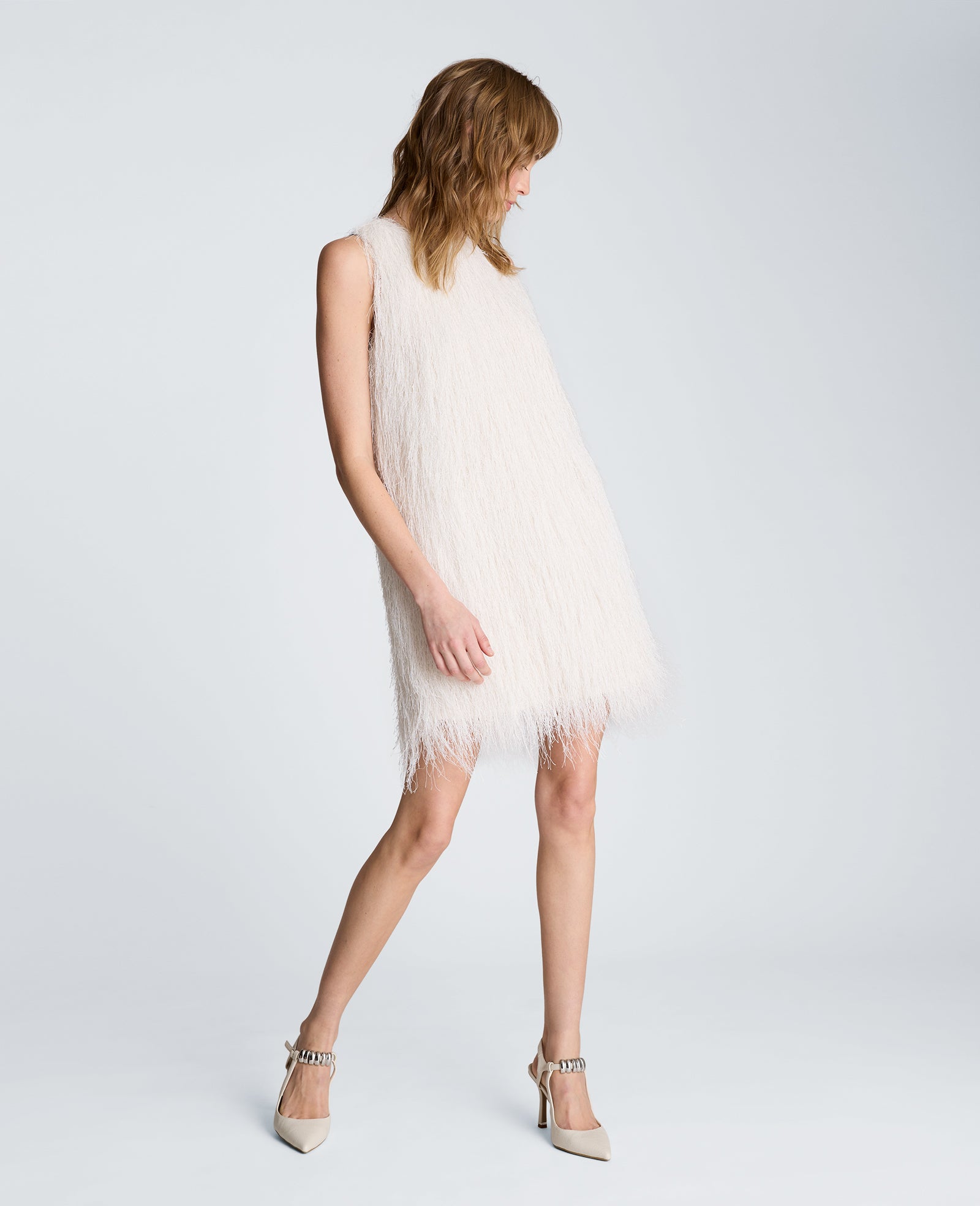 Kenneth Cole Reaction Clothing Fringed Mini Dress abito mini Oyster frange