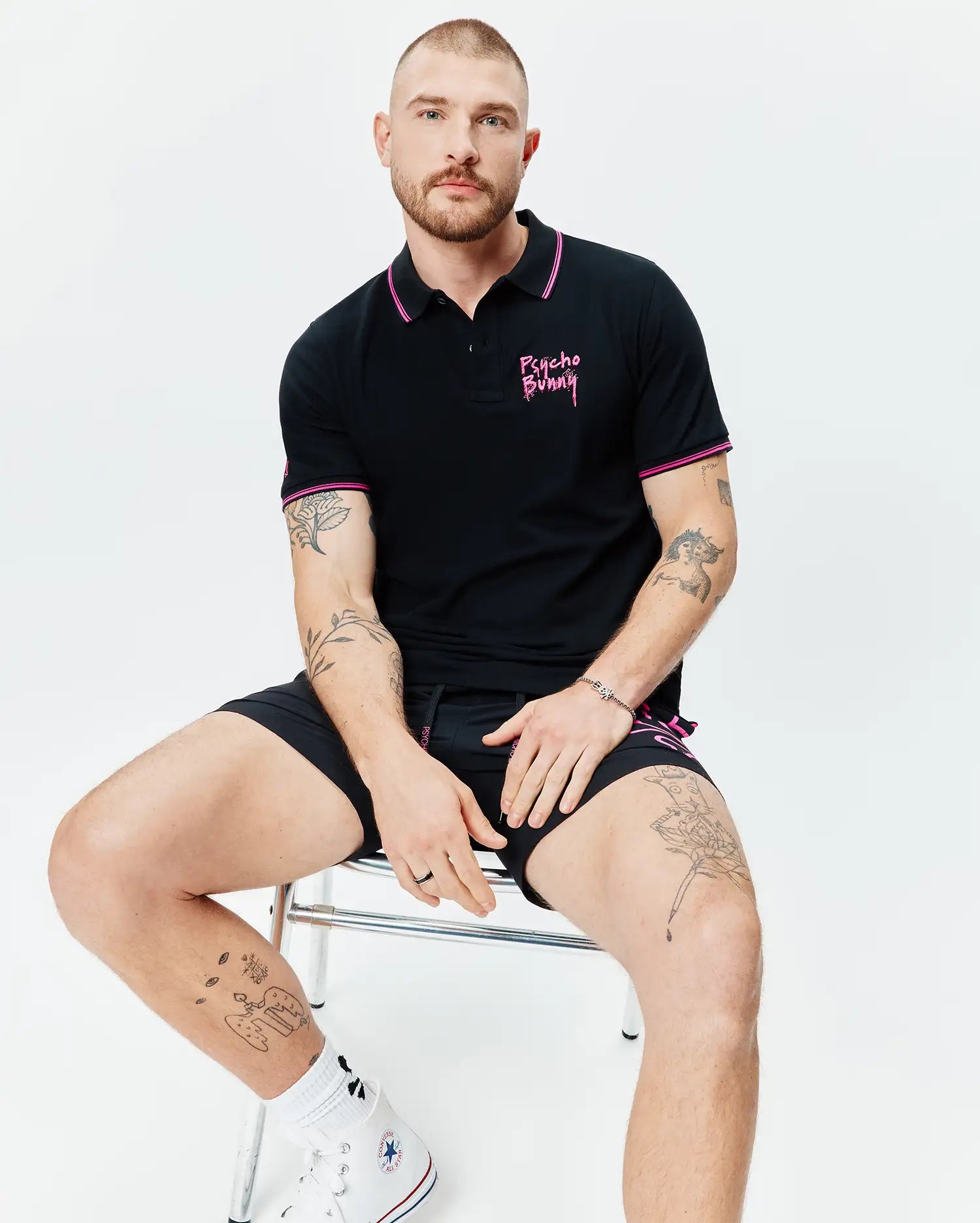 Psycho Bunny Men's Polos MENS DUNCAN PIQUE POLO MT0100187 polo nera in cotone Pima
