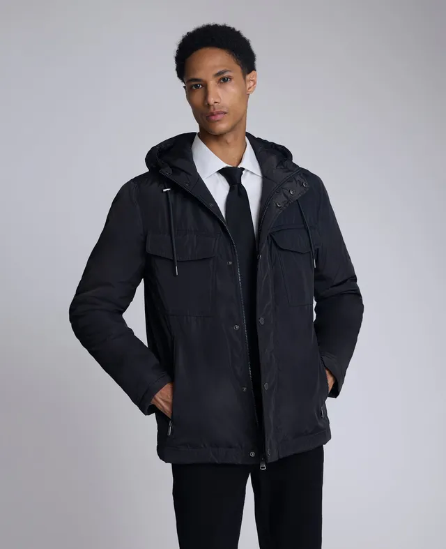 Kenneth Cole Reaction Clothing Utlilty Rain Hooded Jacket giacca nera S impermeabile