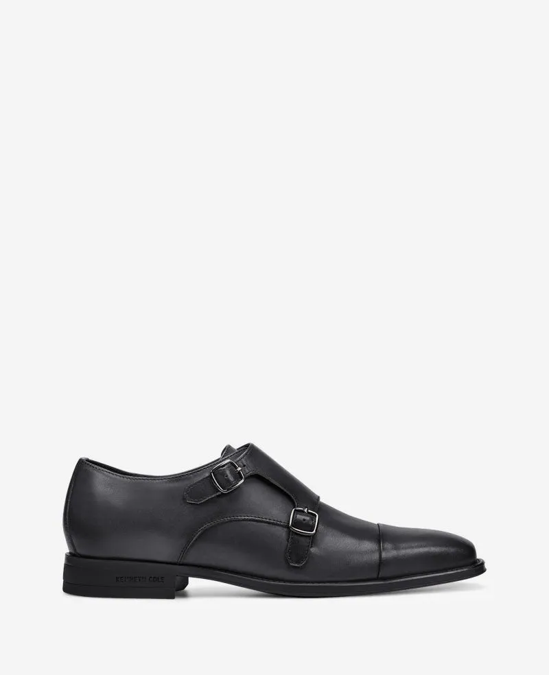 Kenneth Cole Reaction Shoes Charles Double Monk Strap Cap Toe Oxford in pelle antracite