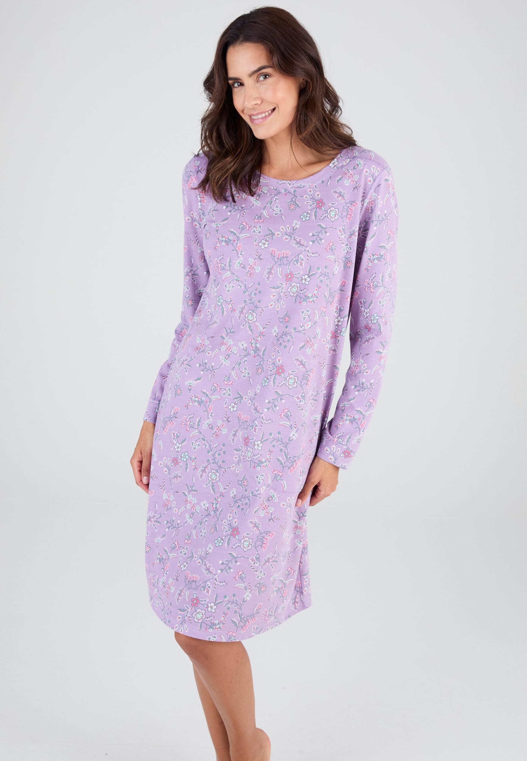 Damart Homewear camicia da notte smerata donna rosa fiori indiani