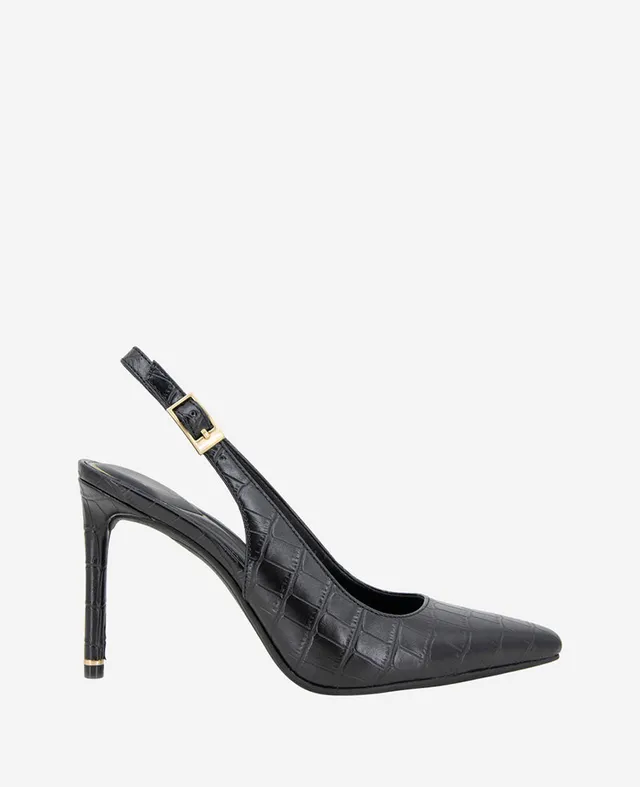 Kenneth Cole Reaction Shoes Quinnly Leather Croco Slingback Heel scarpe nere