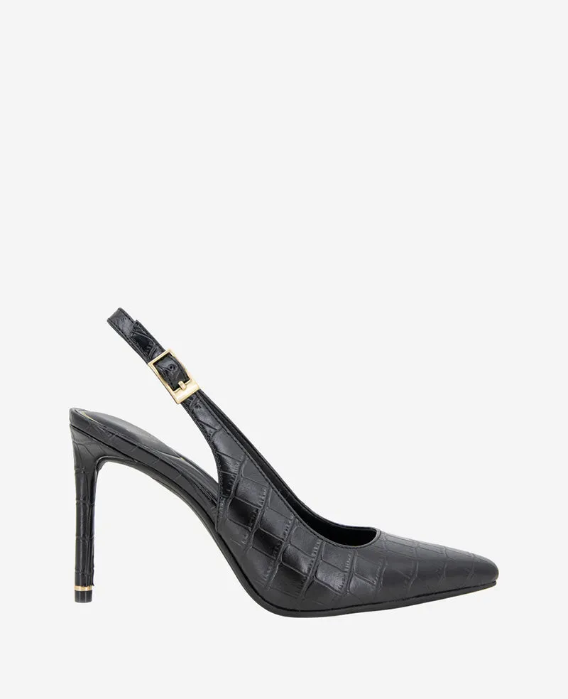Kenneth Cole Reaction Shoes Quinnly Leather Croco Slingback Heel scarpe nere