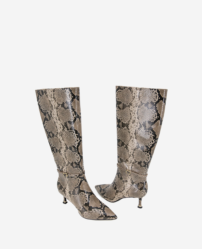 Kenneth Cole Reaction Shoes Utah Leather Boot stivali taupe effetto snake