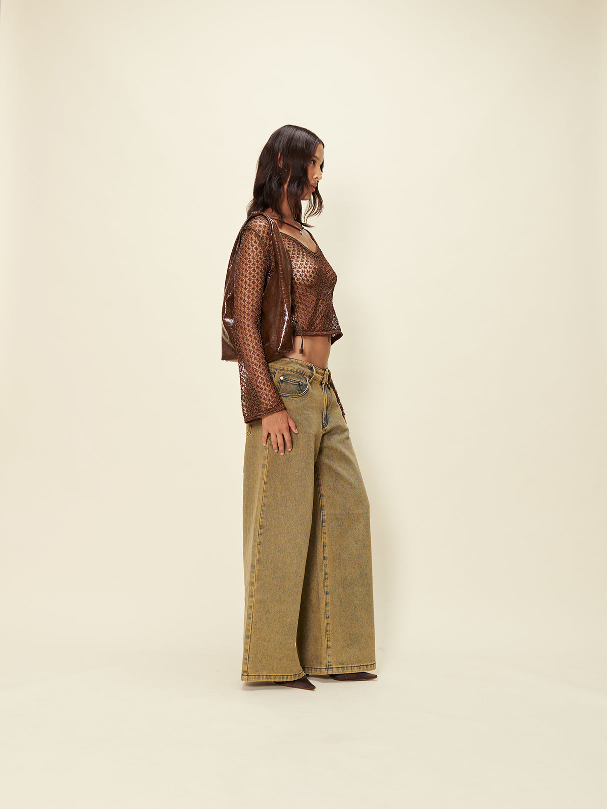 House Of Sunny Women's Denim Sandblast Wide Leg Denim jeans wide leg XS-3XL vita regolabile