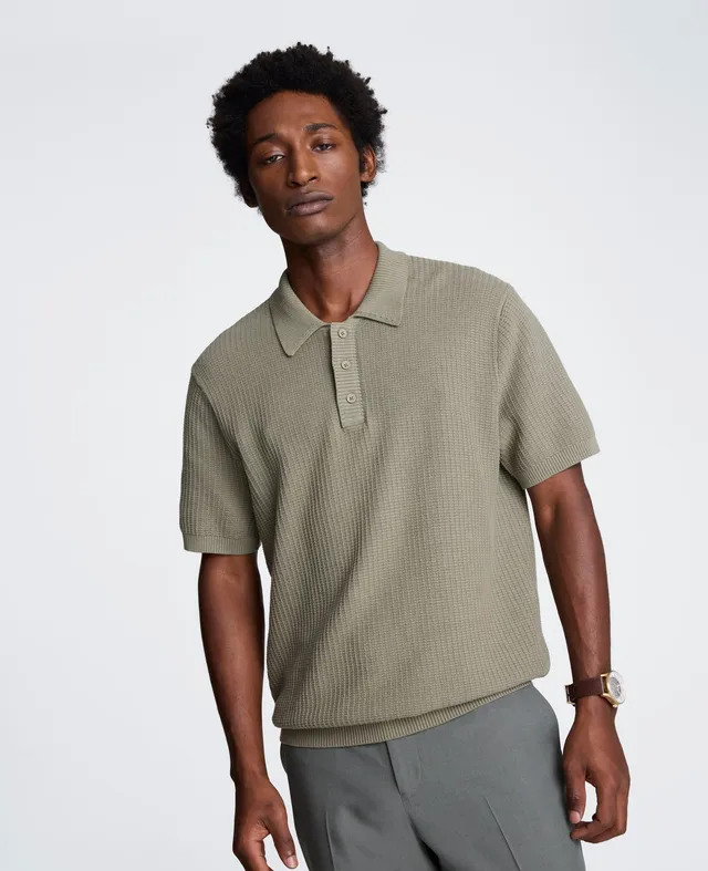 Kenneth Cole Reaction Clothing Sweater Polo polo in maglia verde salvia