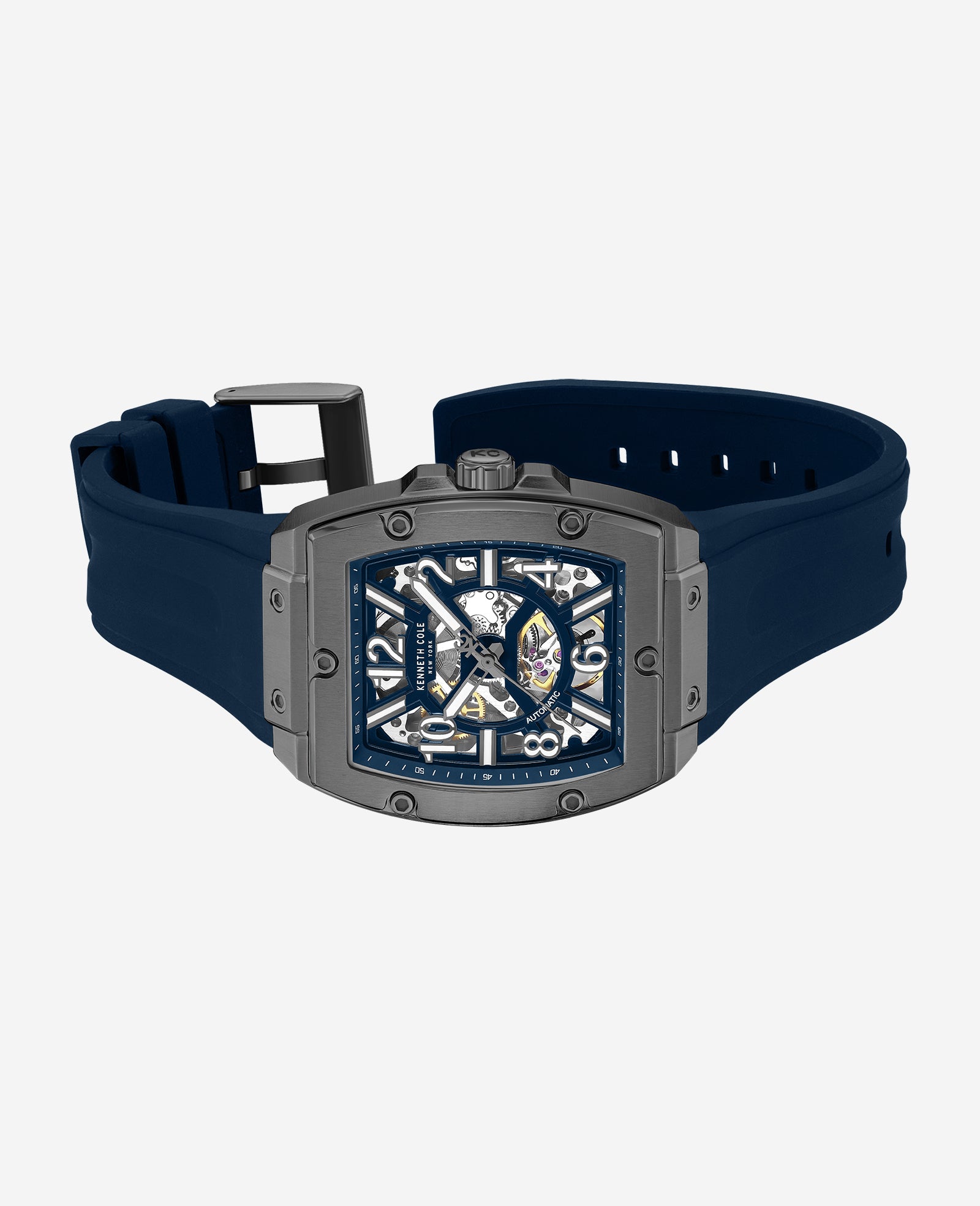 Kenneth Cole Reaction Watches Skeleton Automatic Silicone Strap Watch orologio blu