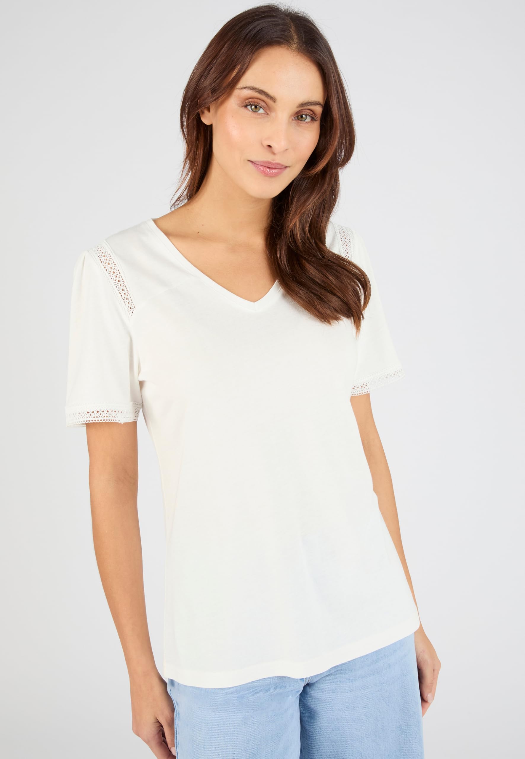 Damart Prêt-à-porter T-Shirt dettagli pizzo donna bianca 38-40
