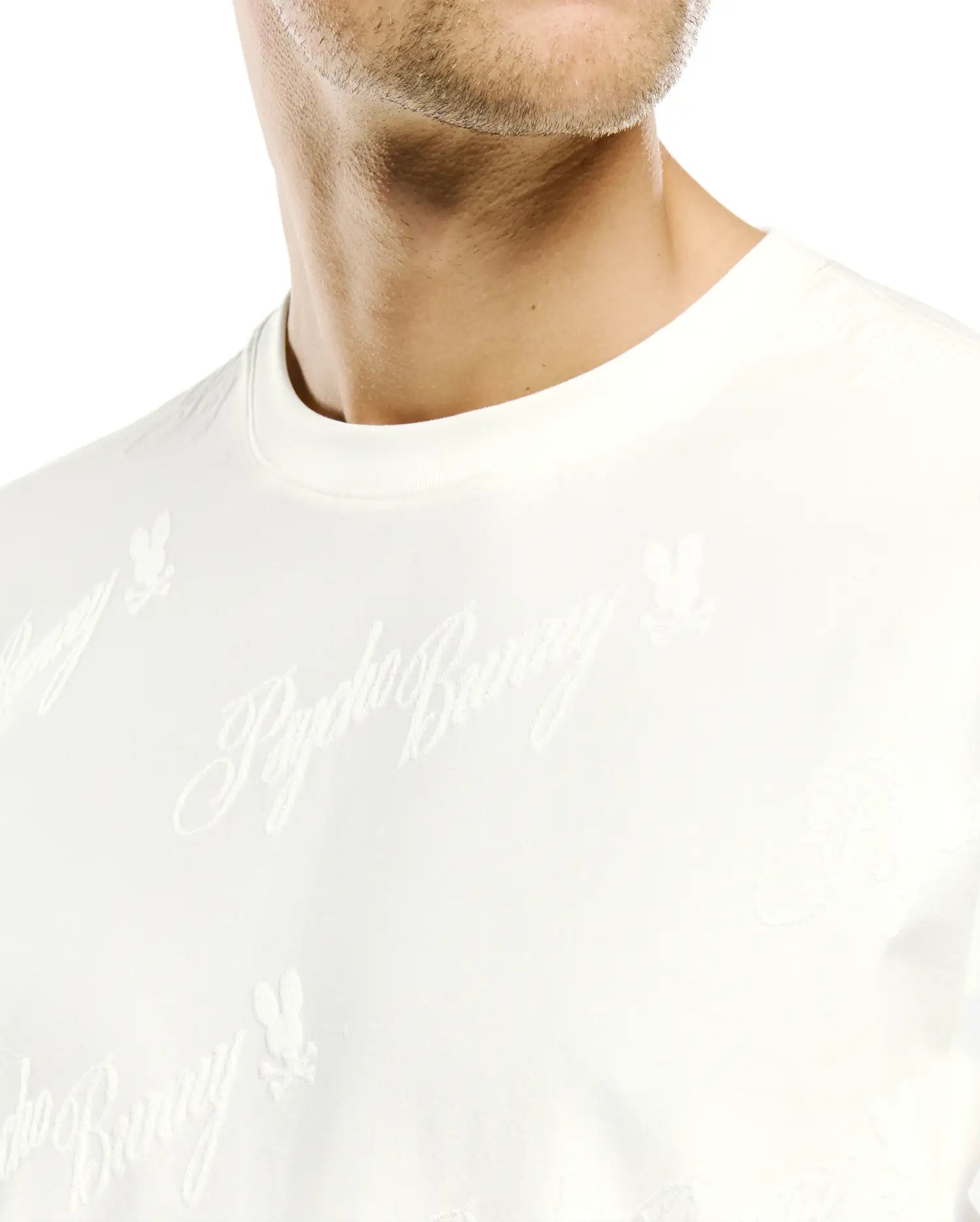 Psycho Bunny Men's Tees MENS LENNY RELAXED JACQUARD TEE MT0200441 t-shirt ecru