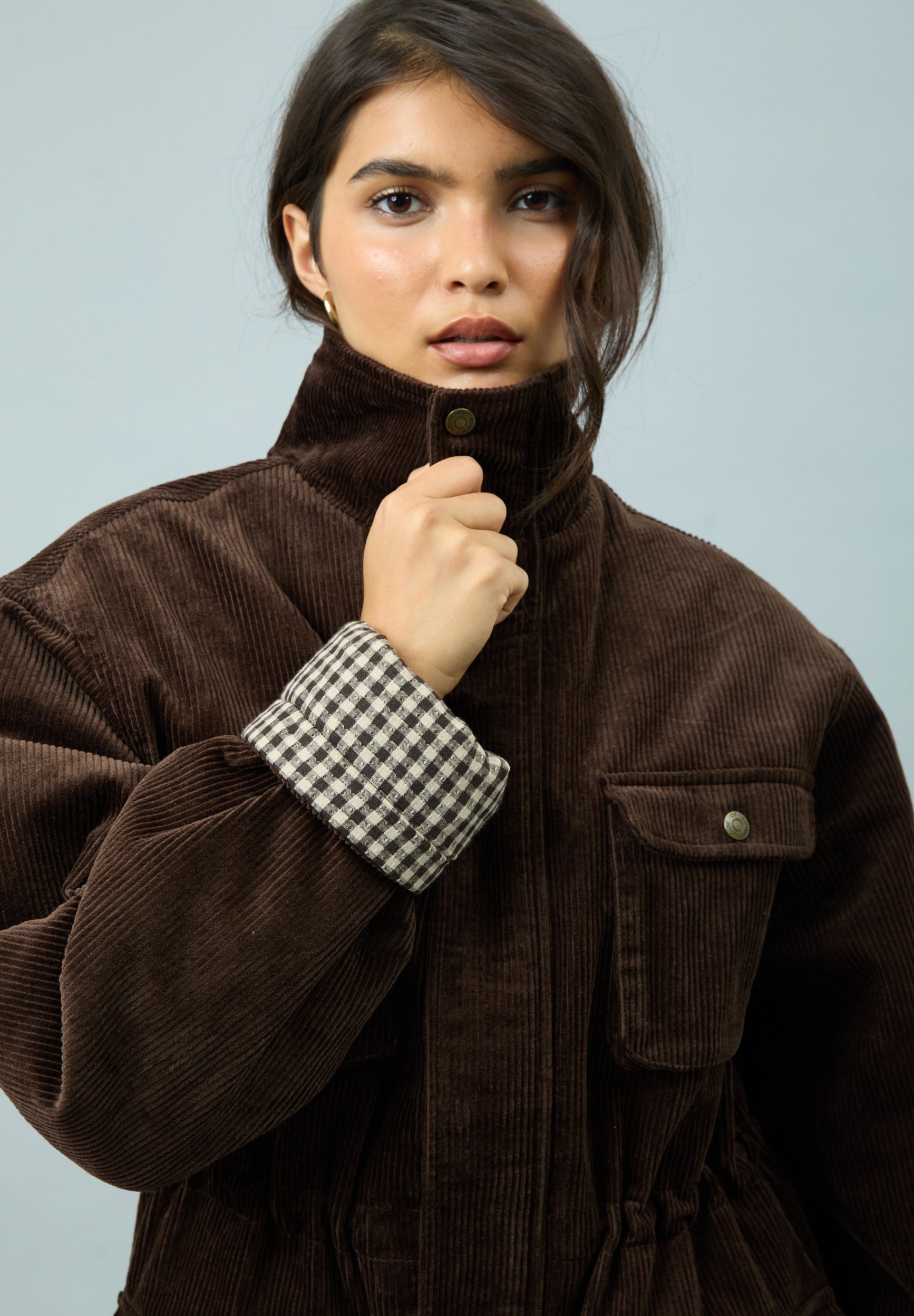 House Of Sunny Women's Jackets CORDUROY FUNNEL NECK JACKET giacca in velluto a coste marrone