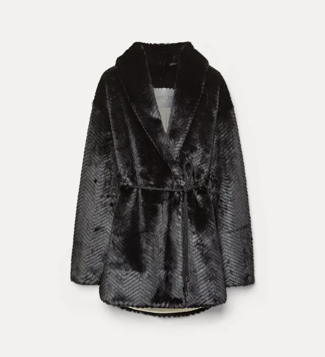 Forte capispalla e kimono cappotto ecopelliccia chevron nero midi