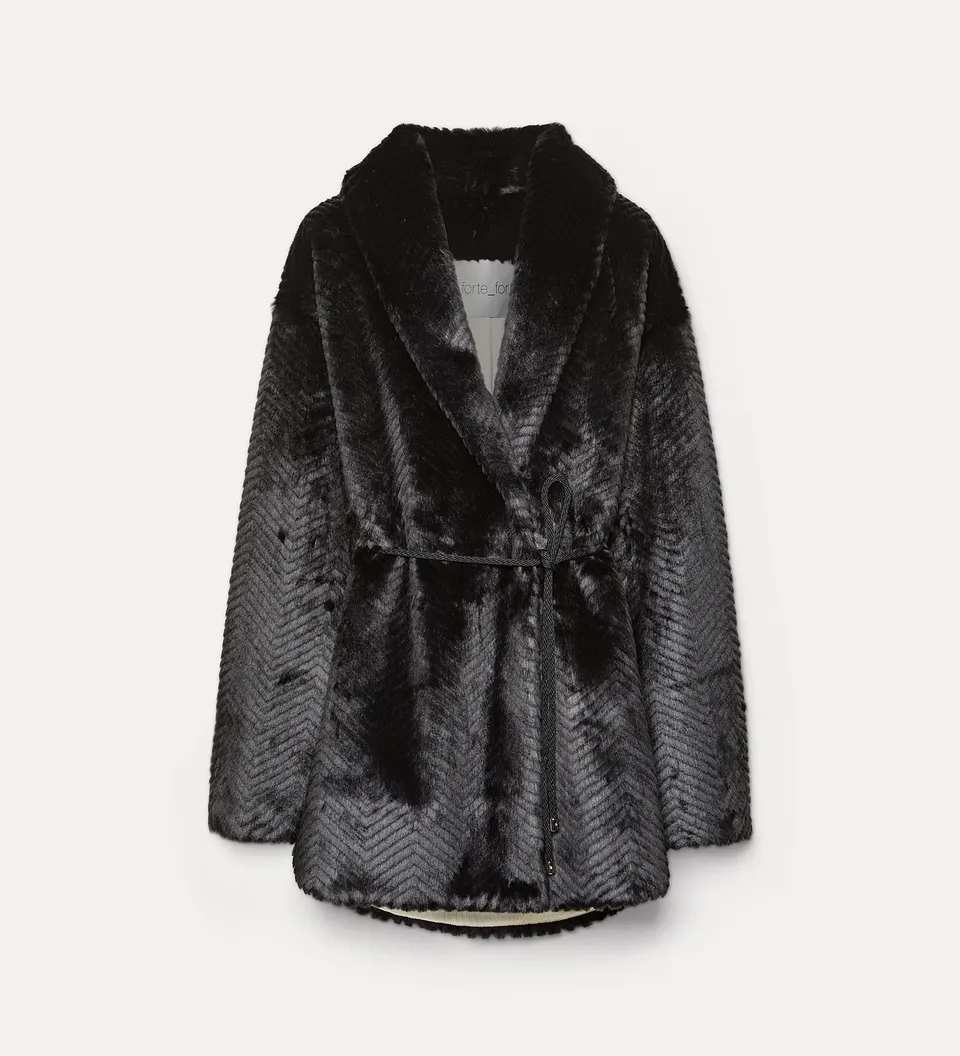 Forte capispalla e kimono cappotto ecopelliccia chevron nero midi