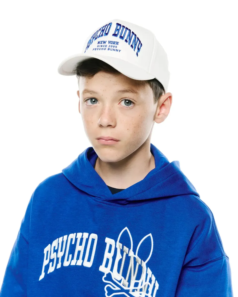 Psycho Bunny Kids Accessories Nathaniel A-Frame Trucker Cap cappellino ecrù in cotone
