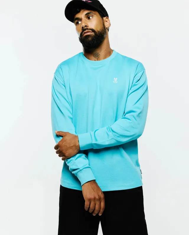 Psycho Bunny Men's Tees MENS NORMAN LONG SLEEVE OVERSIZED FIT TEE maglia blu 430 cotone