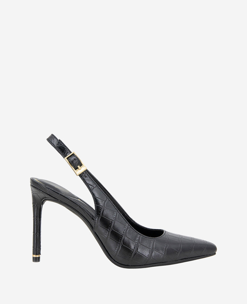 Kenneth Cole Reaction Shoes Quinnly Leather Croco Slingback Heel scarpe nere