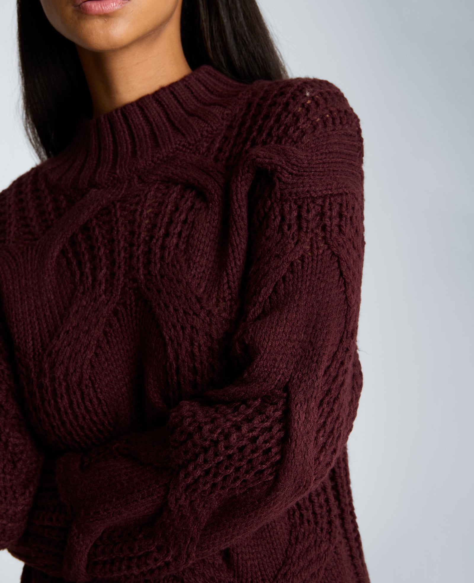 Kenneth Cole Reaction Clothing Oversized Cable Mock Neck Sweater maglione Sugar Beet