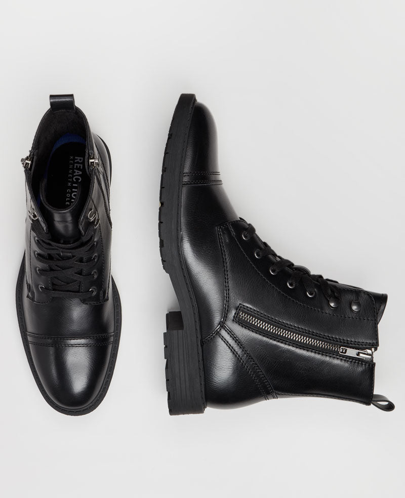 Kenneth Cole Reaction Shoes REACTION - Captain Cap Toe Double Zip Combat Boot anfibi neri