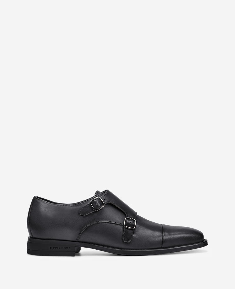 Kenneth Cole Reaction Shoes Charles Double Monk Strap Cap Toe Oxford in pelle antracite