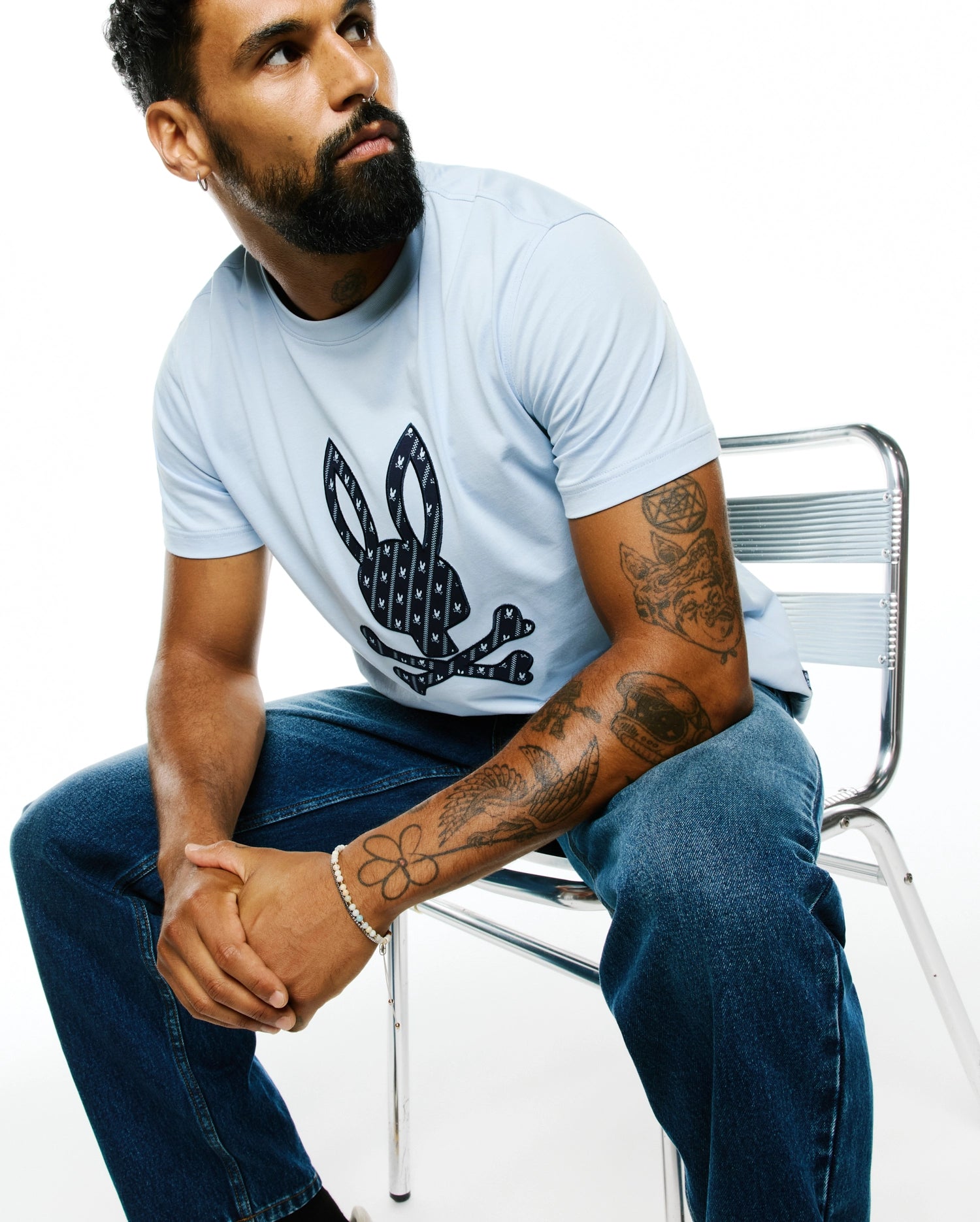 Psycho Bunny Men's Tees Jaden Appliqué Graphic Tee t-shirt blu 100% cotone