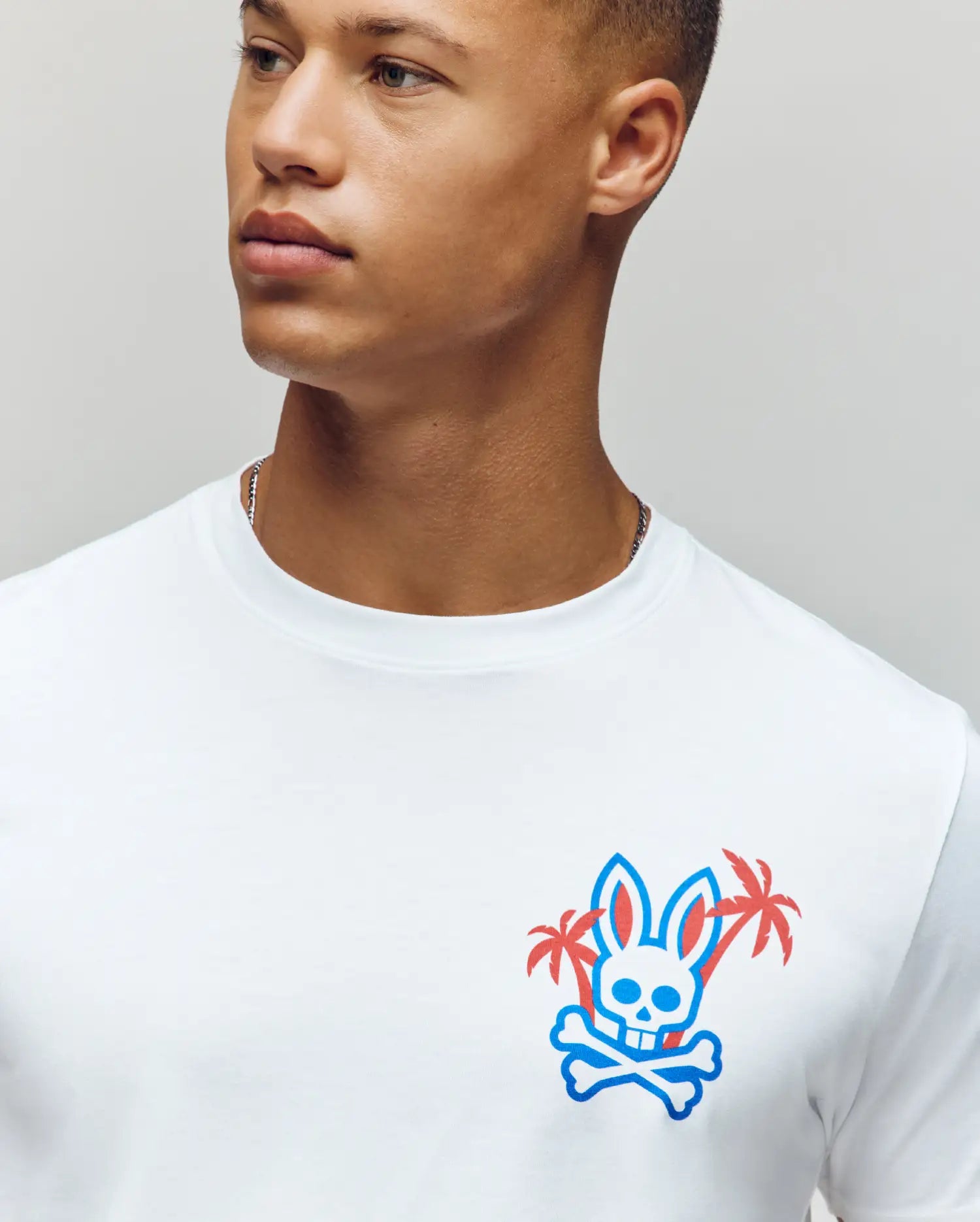 Psycho Bunny Men's Tees Los Angeles City Tee B6U861A2PC T-shirt bianca in cotone Pima