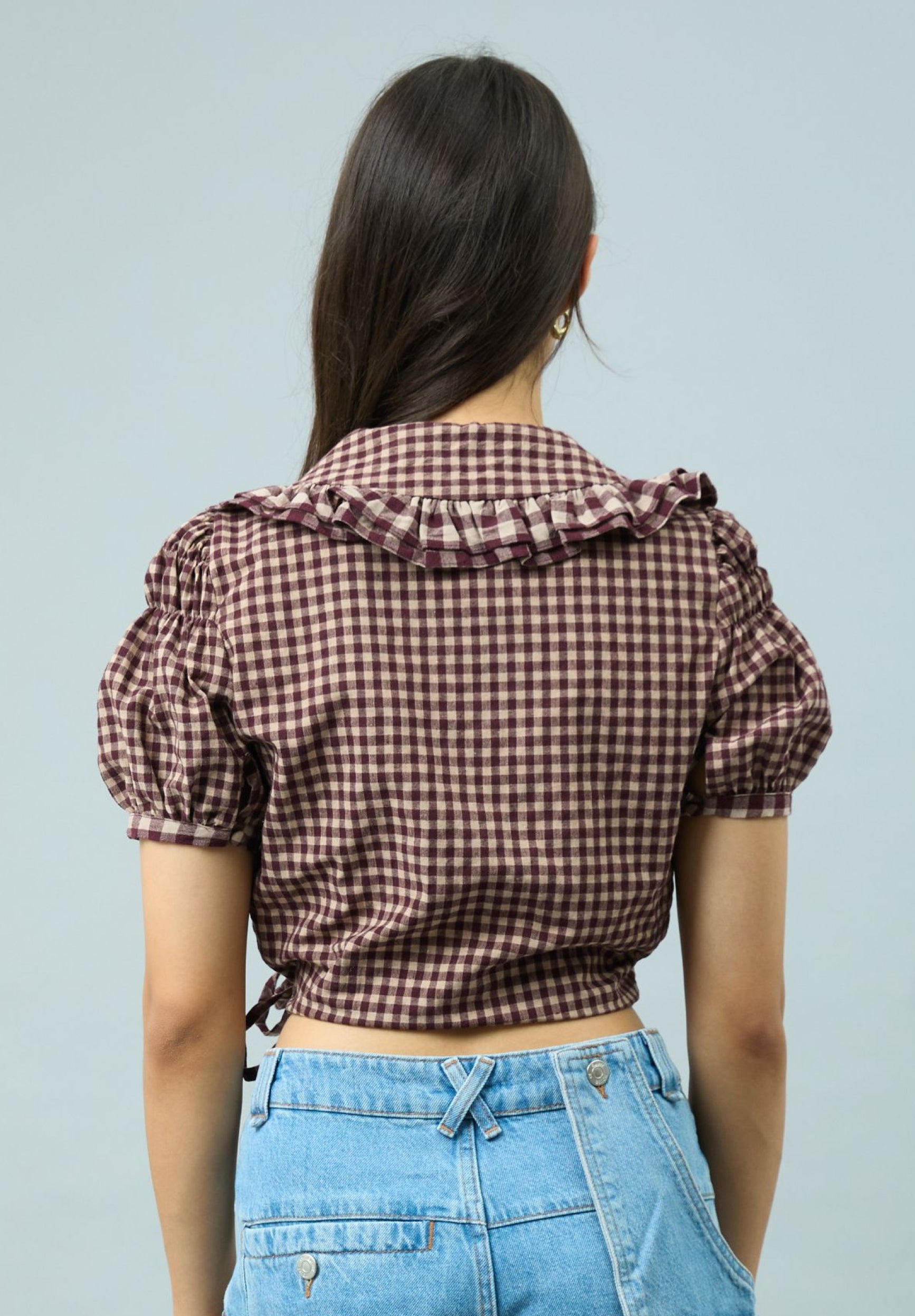 House Of Sunny Womens Tops Gingham Ruffle Top top a quadri UK 6–18 cotone