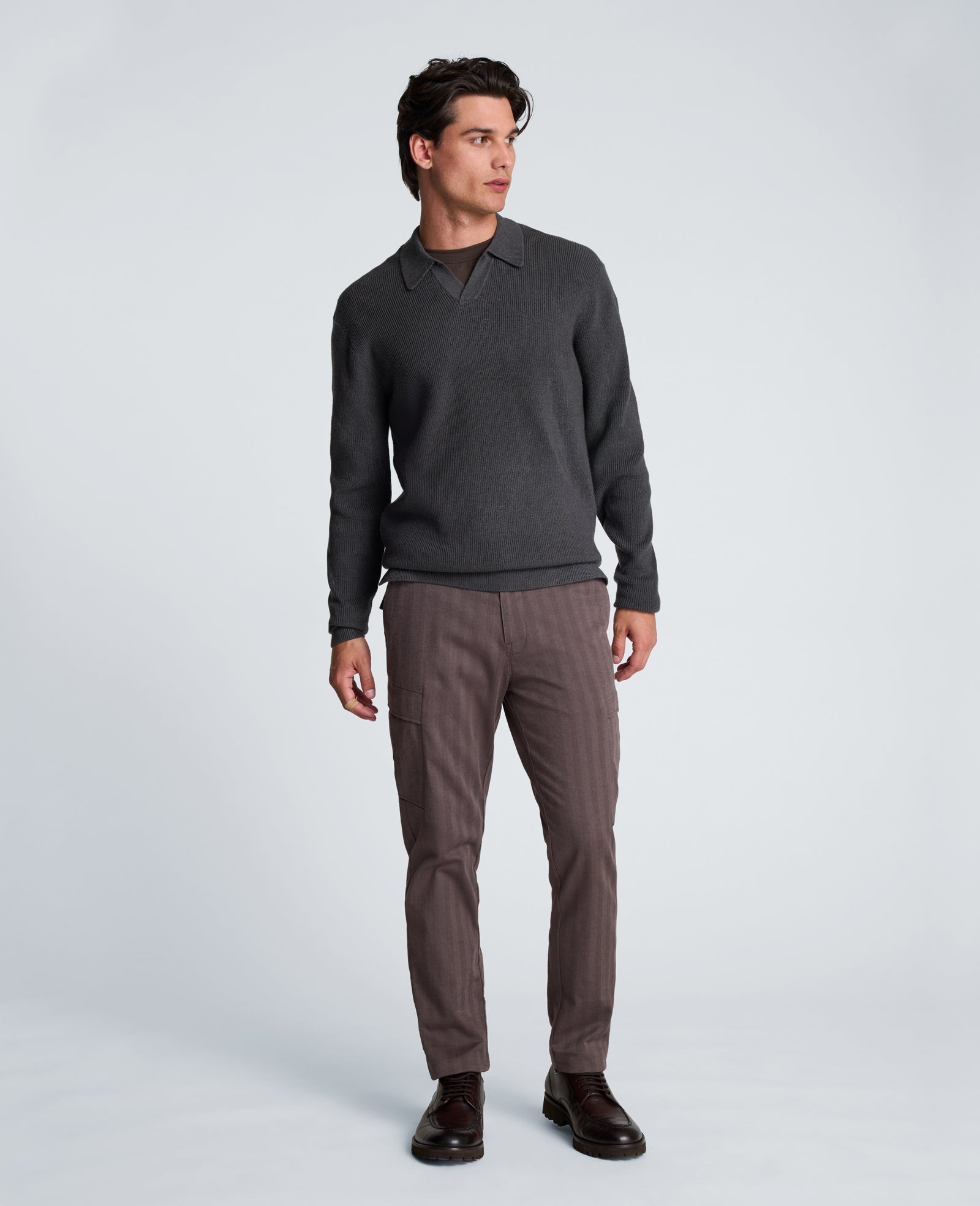 Kenneth Cole Reaction Long Sleeve Johnny Collar Polo polo manica lunga grigio carbone S-XXL