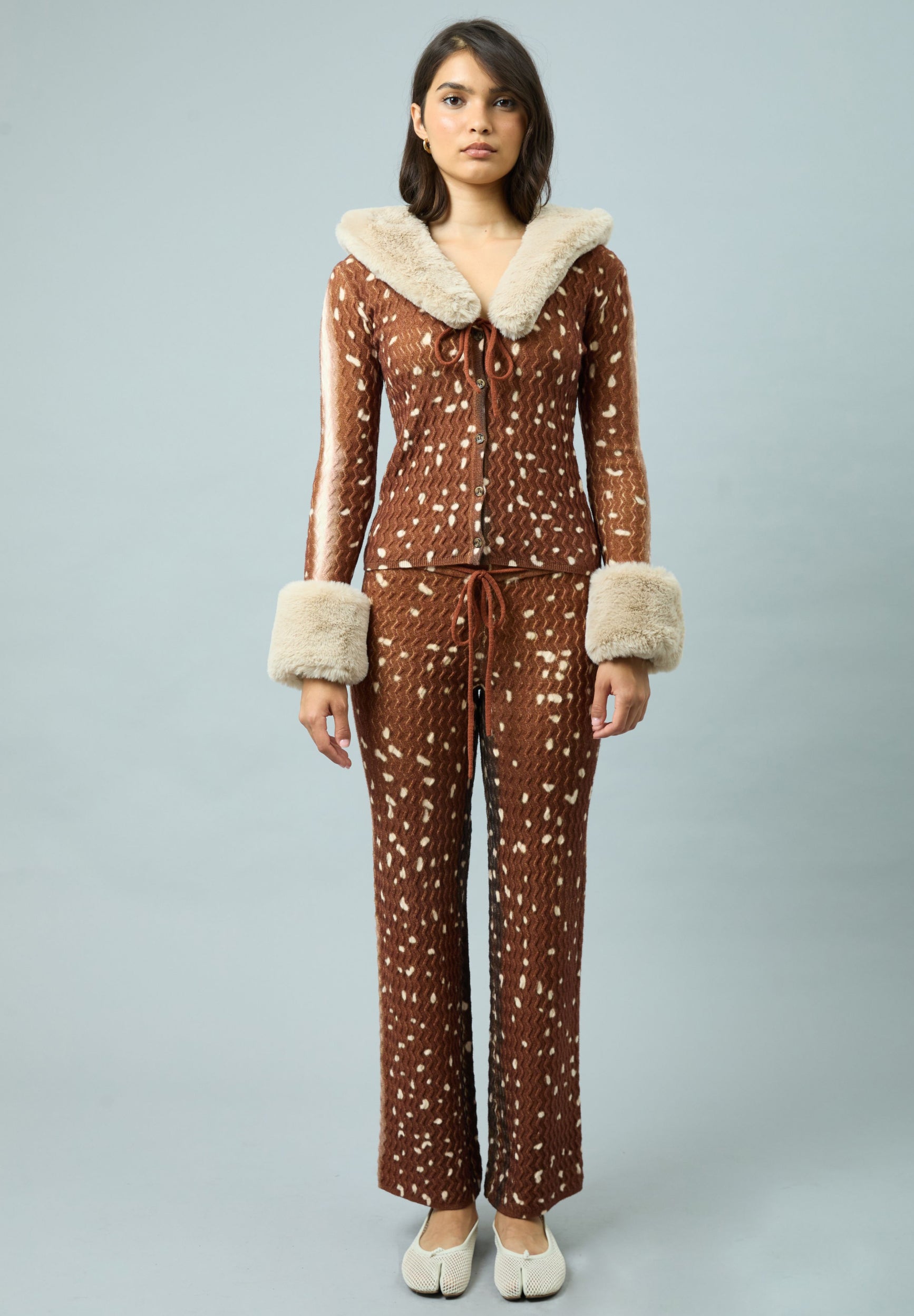 House Of Sunny Women's Knitwear BAMBI FUR COLLAR PEGGY cardigan jacquard