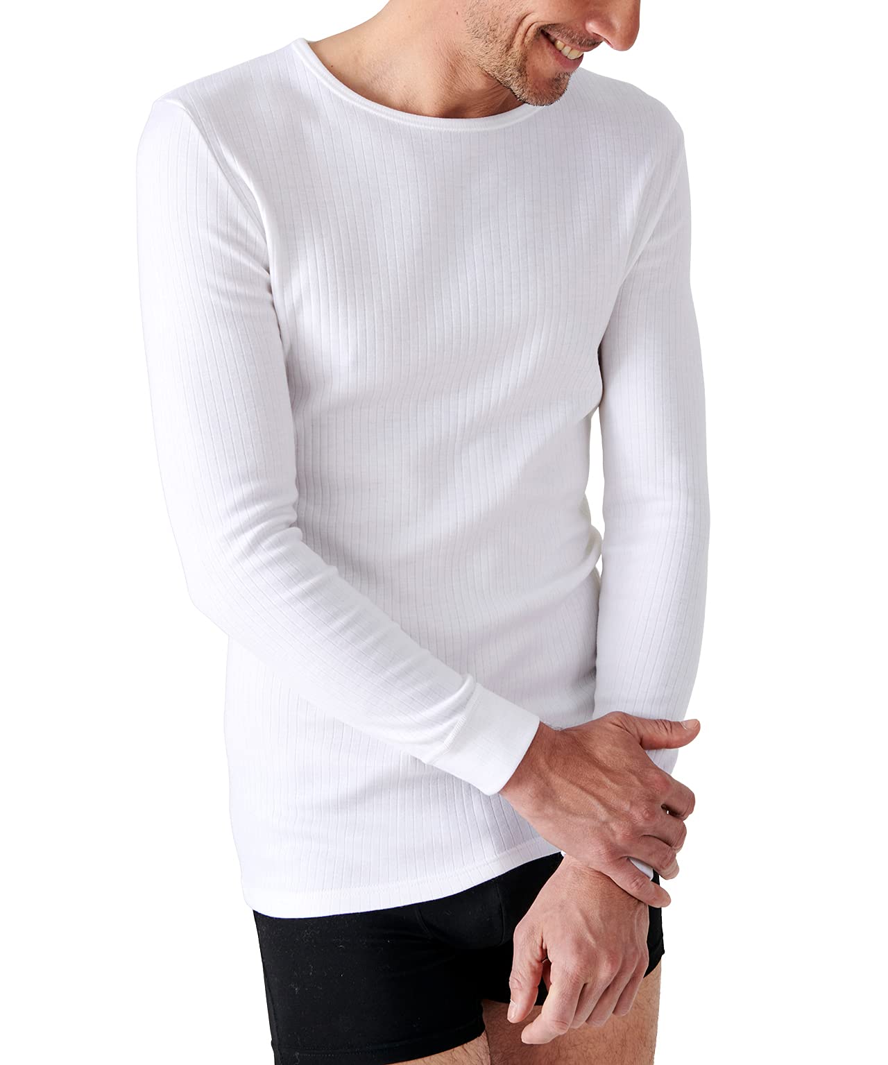 Damart Prêt-à-porter Tee Shirt Manches Longues maglia uomo bianca S double face