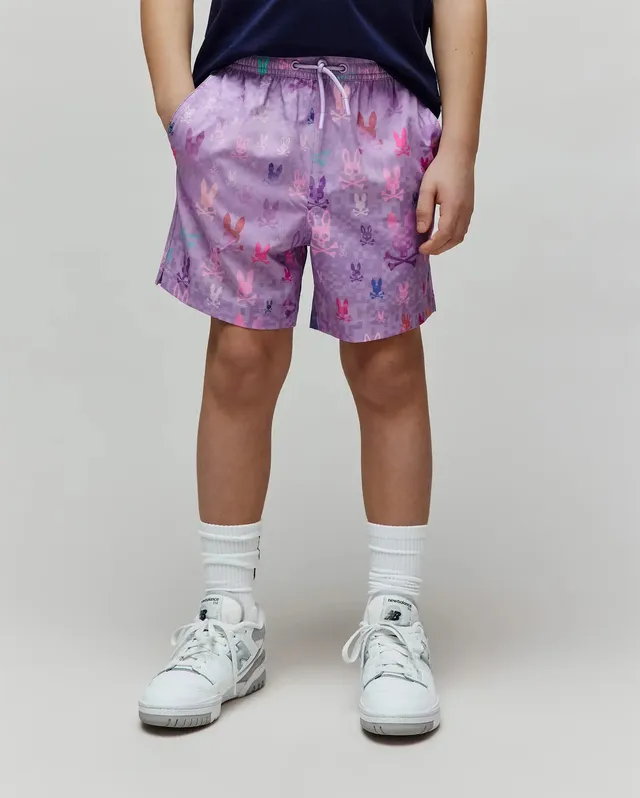 Psycho Bunny Kids Swimwear Van Swim Trunk 6" costume lilla 2T stampa