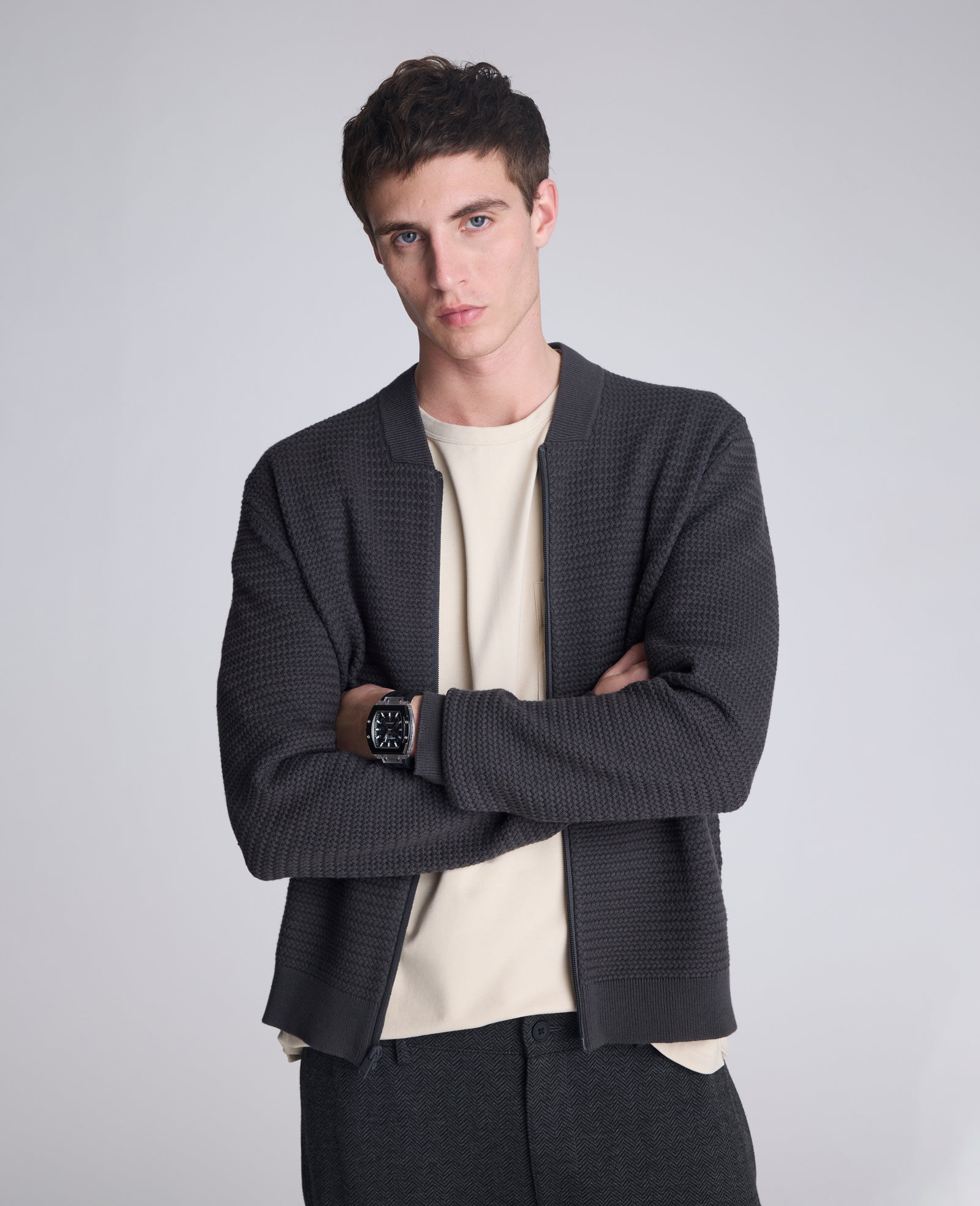 Kenneth Cole Reaction Clothing Sweater Bomber Jacket giacca grigio carbone XXL