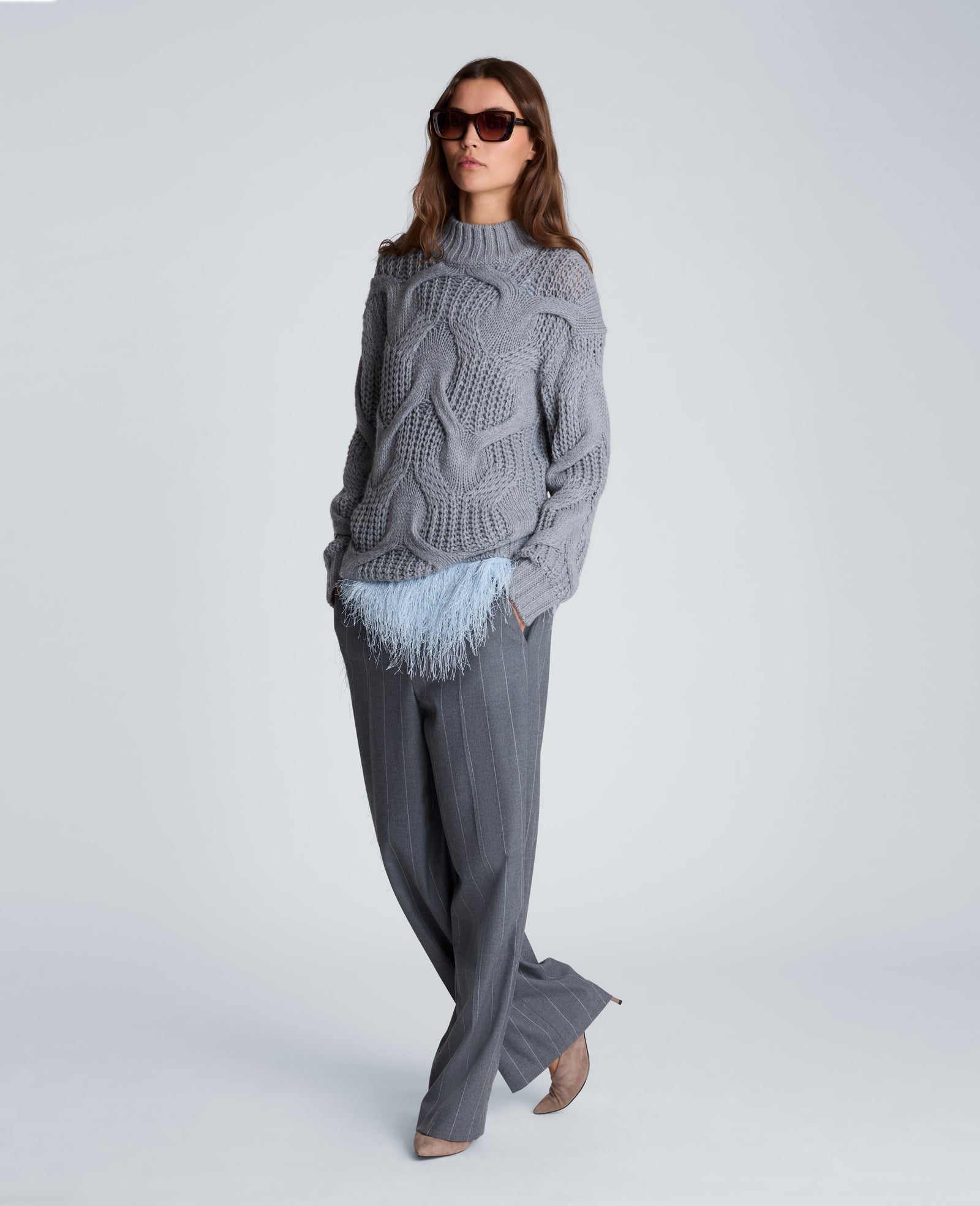 Kenneth Cole Reaction Clothing Oversized Cable Mock Neck Sweater maglione grigio XS