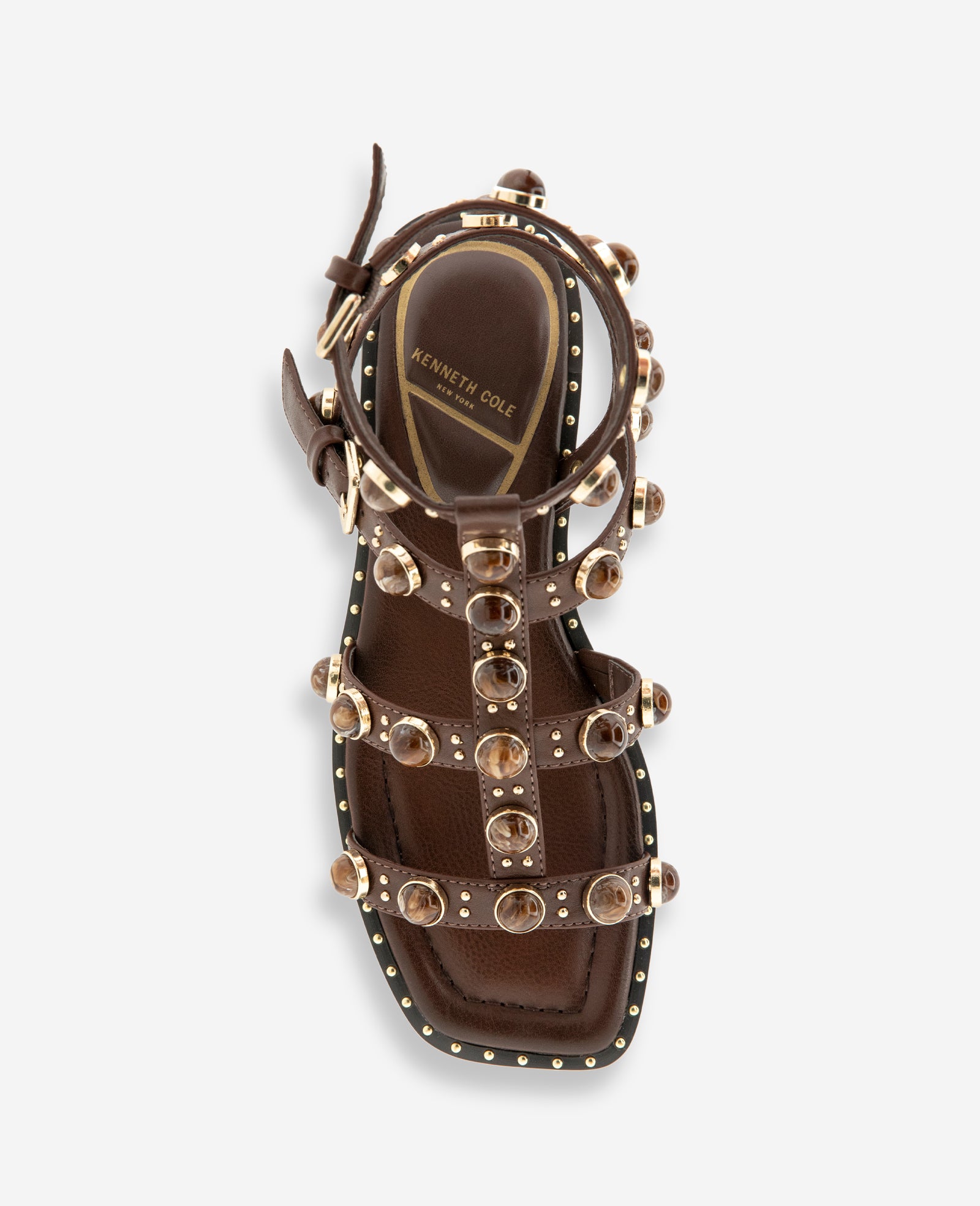 Kenneth Cole Reaction Shoes Ruby Leather Jewel Gladiator Sandal marrone scuro