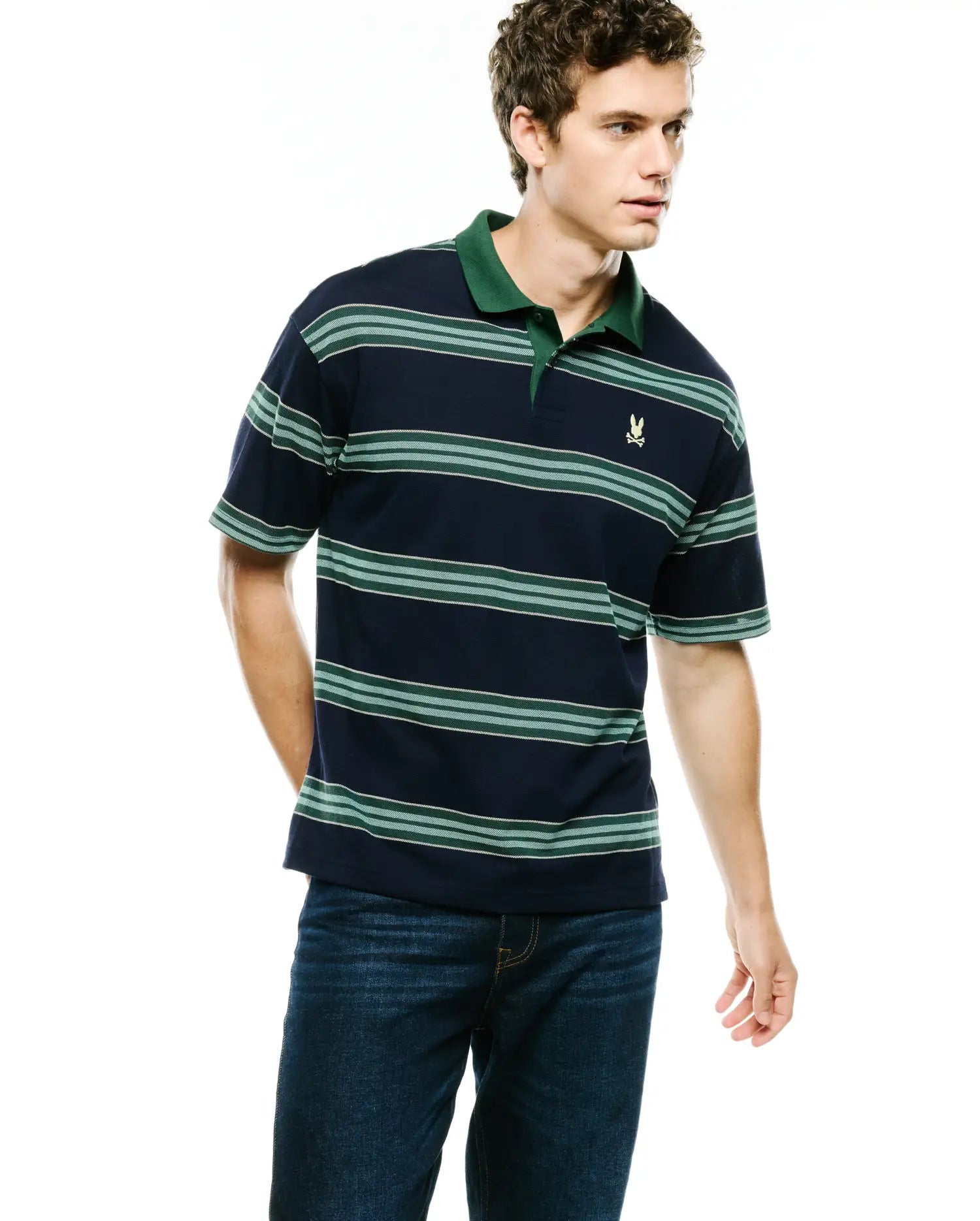 Psycho Bunny Men's Polos Drew Striped Pique Polo polo Baritone Blue