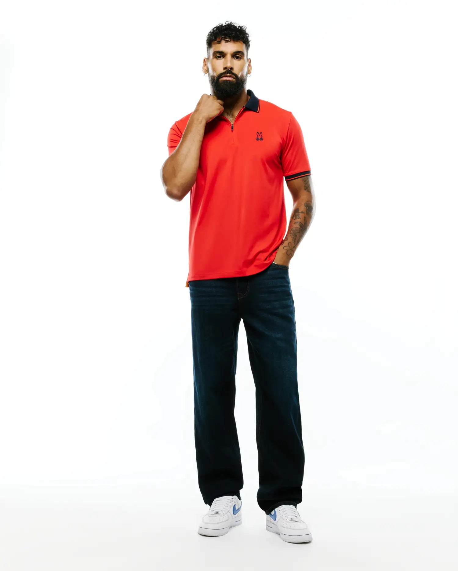 Psycho Bunny Men's Polos Odin Zip Sport Polo polo rossa slim traspirante