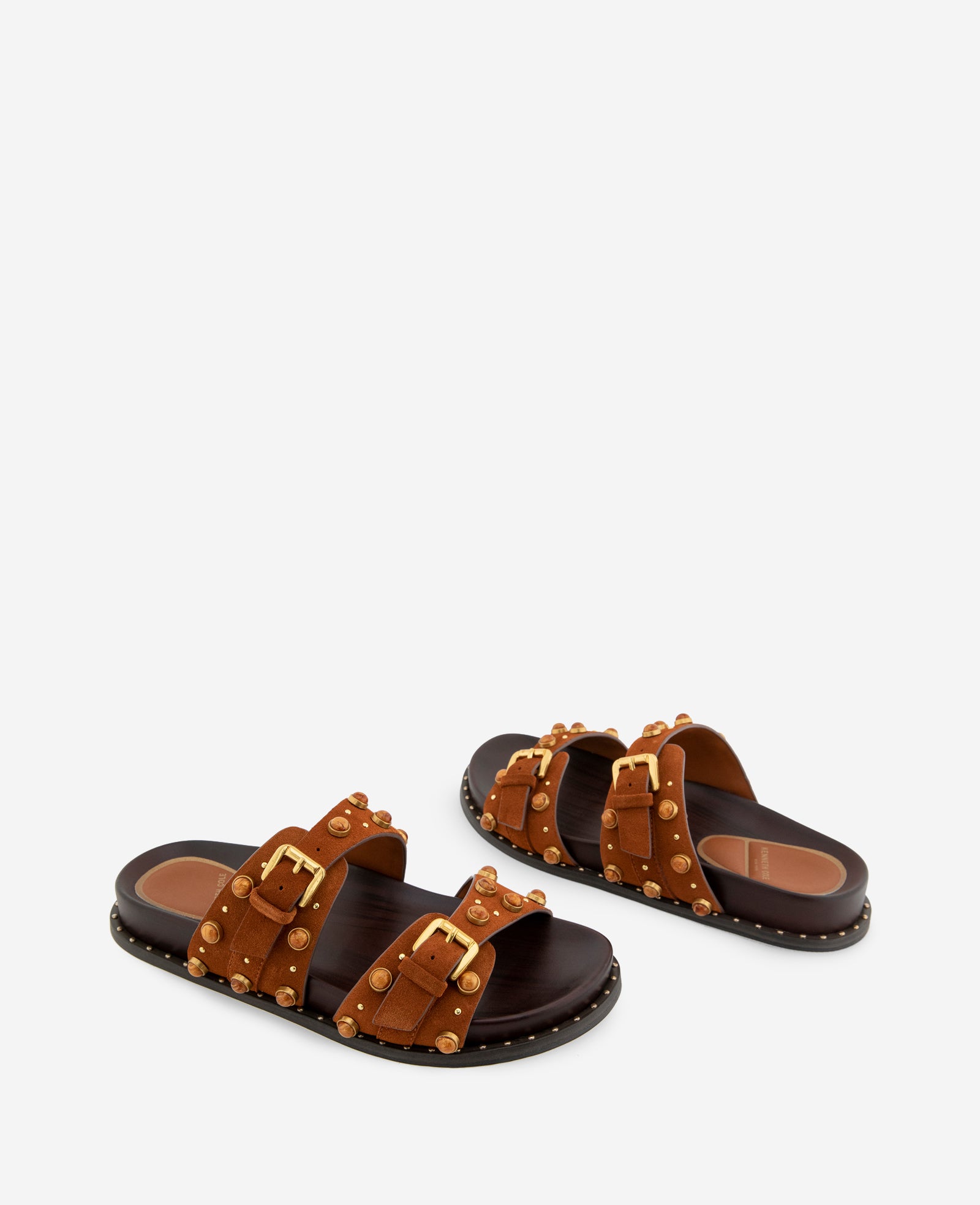 Kenneth Cole Reaction Shoes Deardra Suede Double Band Buckle Slide sandali pecan 5