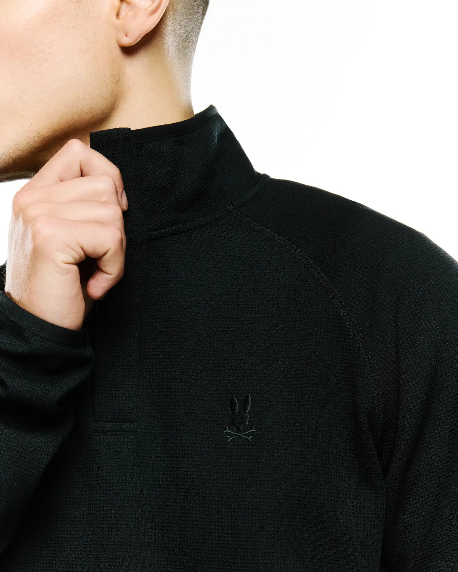 Psycho Bunny Men's Sweatshirts & Hoodies Men's Tomas Waffle Mock Neck felpa nera mezza zip
