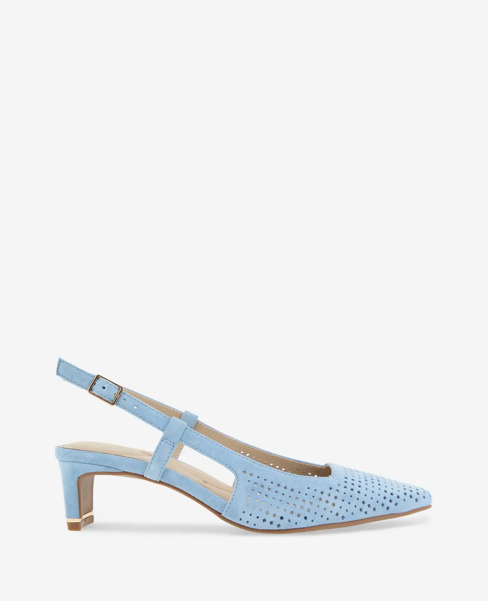 Kenneth Cole Reaction Shoes Marbella Perforated Suede Slingback Heel décolleté azzurre