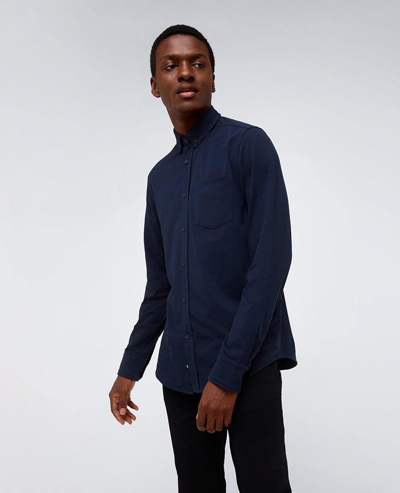 Kenneth Cole Reaction Clothing Long Sleeve Button Down Stretch Shirt camicia blu navy