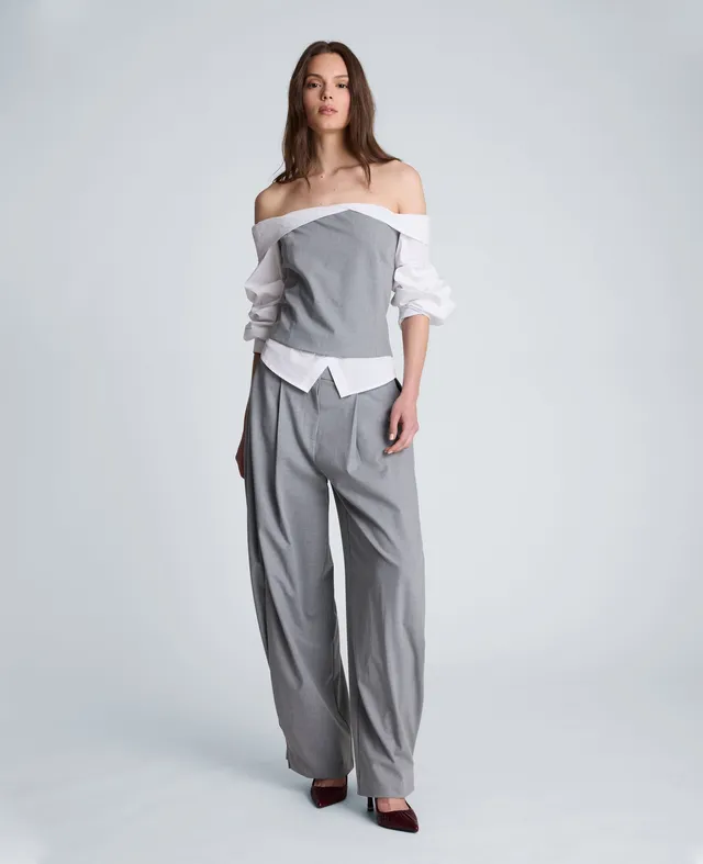 Kenneth Cole Reaction Clothing Off-Shoulder Pleated Sleeve Bustier Top blusa