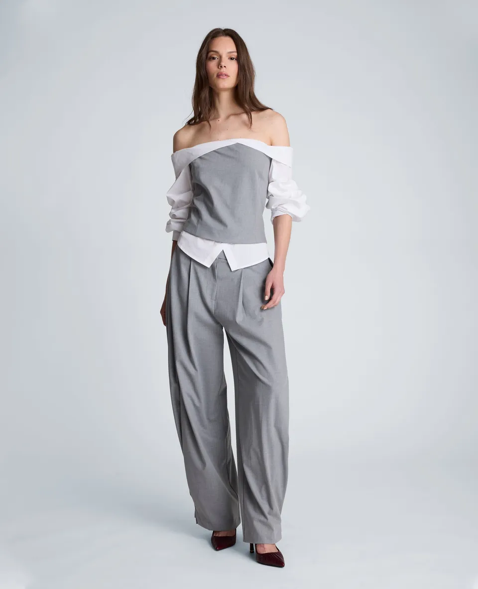Kenneth Cole Reaction Clothing Off-Shoulder Pleated Sleeve Bustier Top blusa