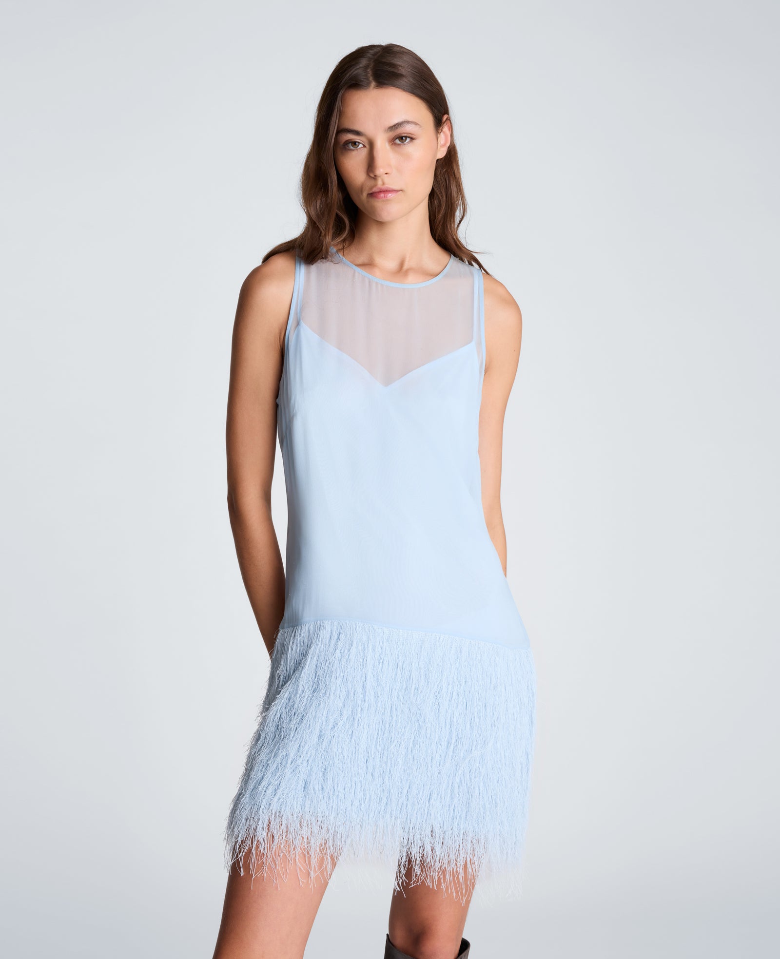 Kenneth Cole Reaction Clothing Fringed Fur Mini Dress mini abito Serene Blue
