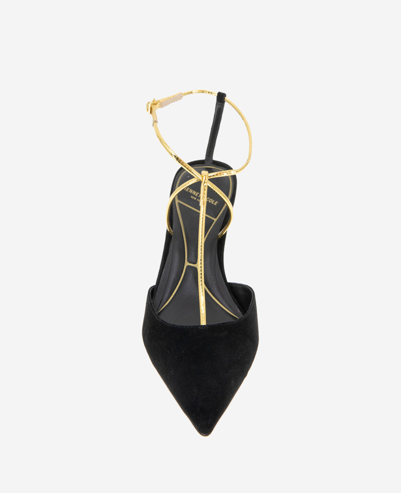 Kenneth Cole Reaction Shoes Umi T-Strap Suede Heel décolleté nere camoscio