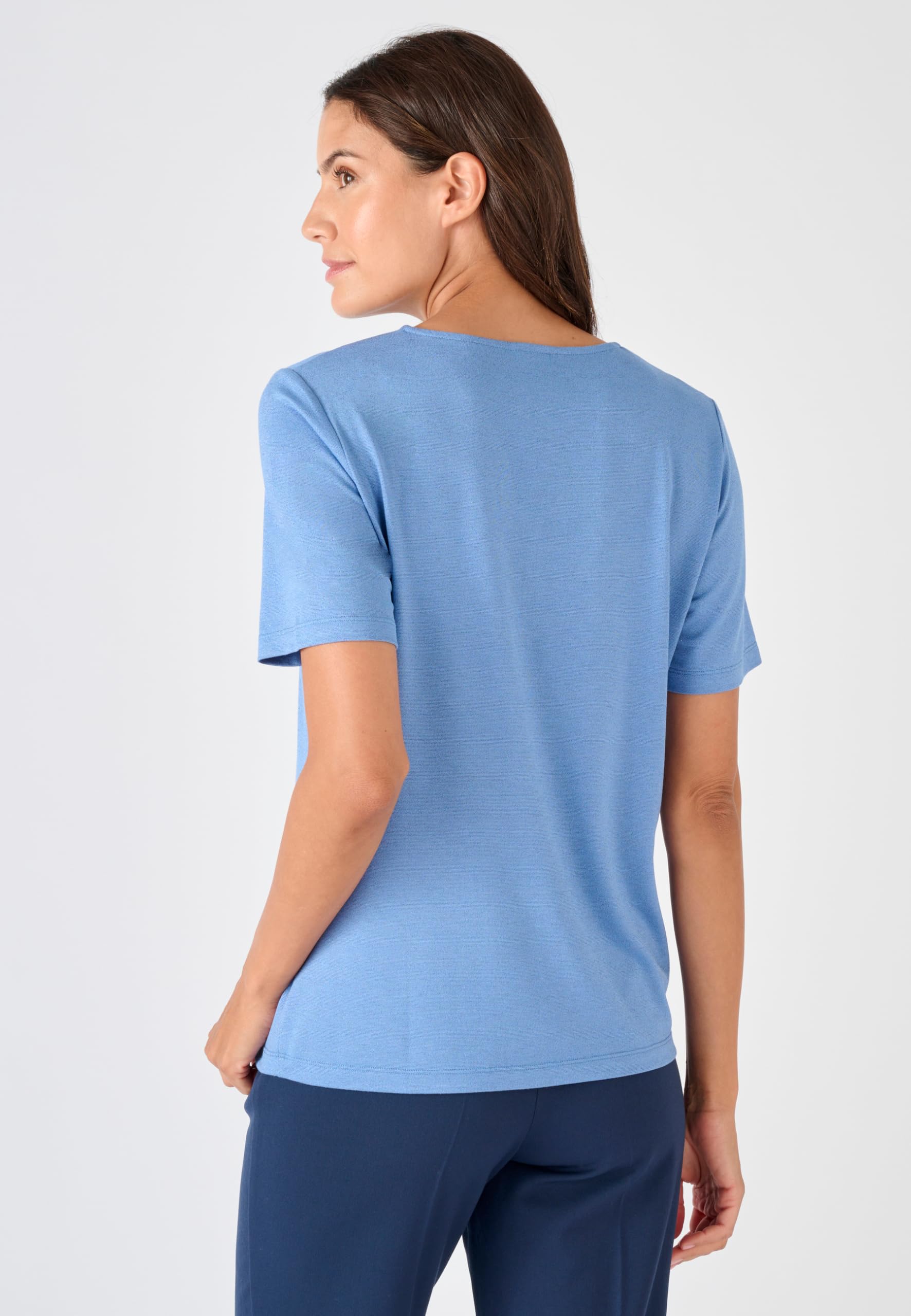 Damart Prêt-à-porter Maglietta a maglia lucida da donna manica corta scollo a V con filo metallizzato