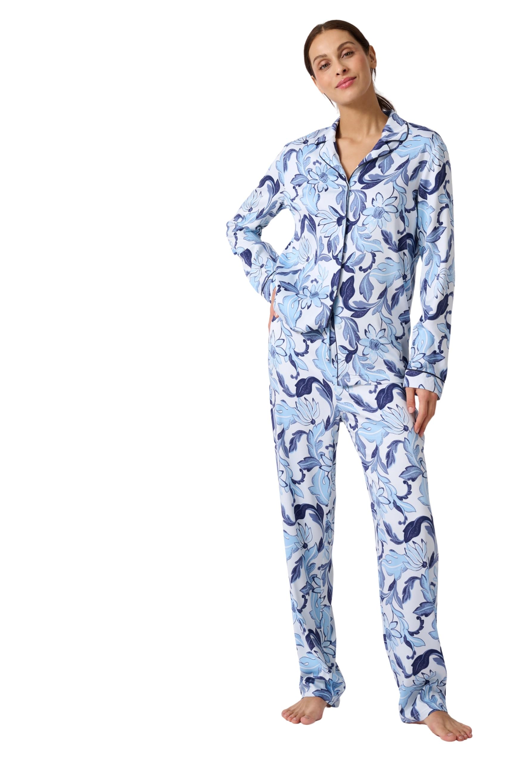 Damart Homewear Pigiama da donna XL blu fiorito in raso