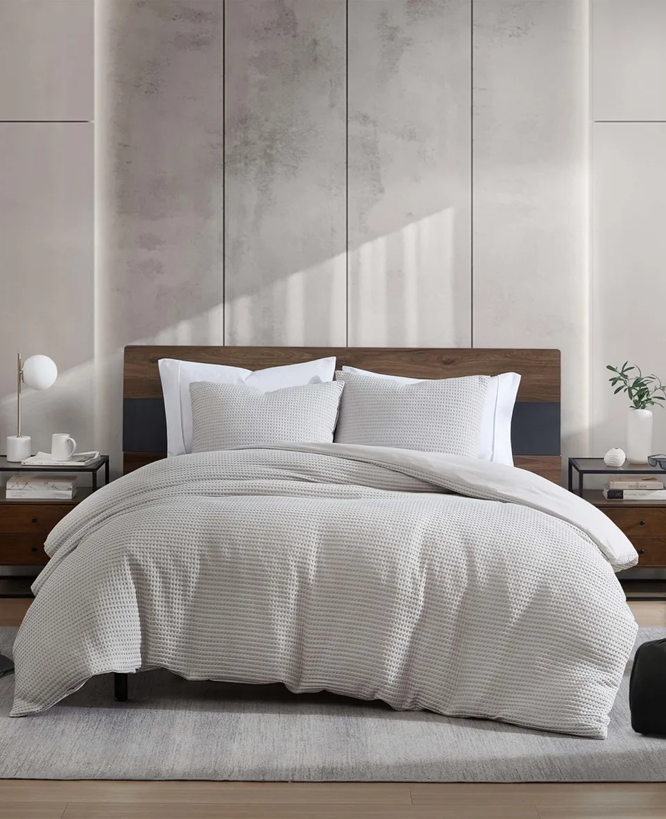 Kenneth Cole Reaction Home & Bedding Reversible Solid Grey Waffle set copripiumino grigio F/Q, waffle reversibile