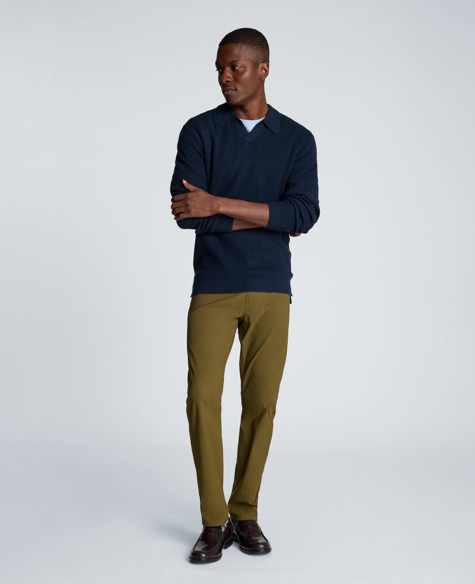 Kenneth Cole Reaction Clothing Long Sleeve Johnny Collar Polo polo blu manica lunga