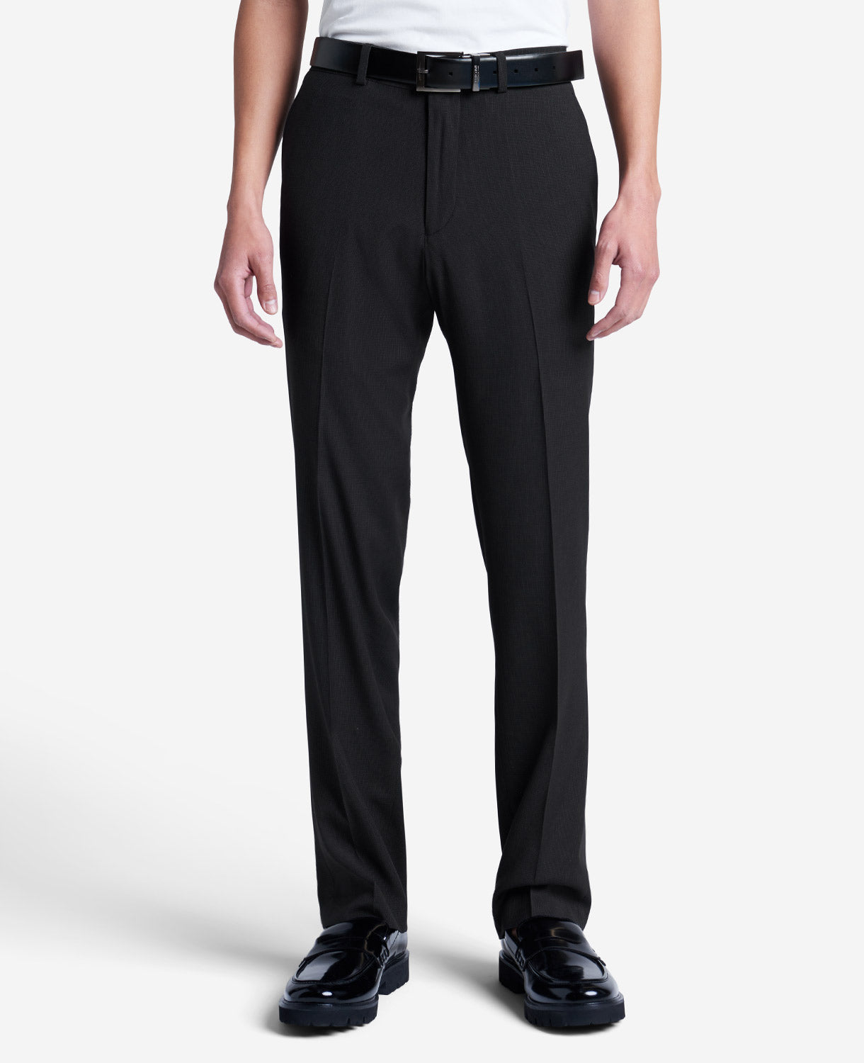 Kenneth Cole Reaction Clothing Stretch Mini Grid Slim-Fit TECHNI-COLE Dress Pant pantaloni neri