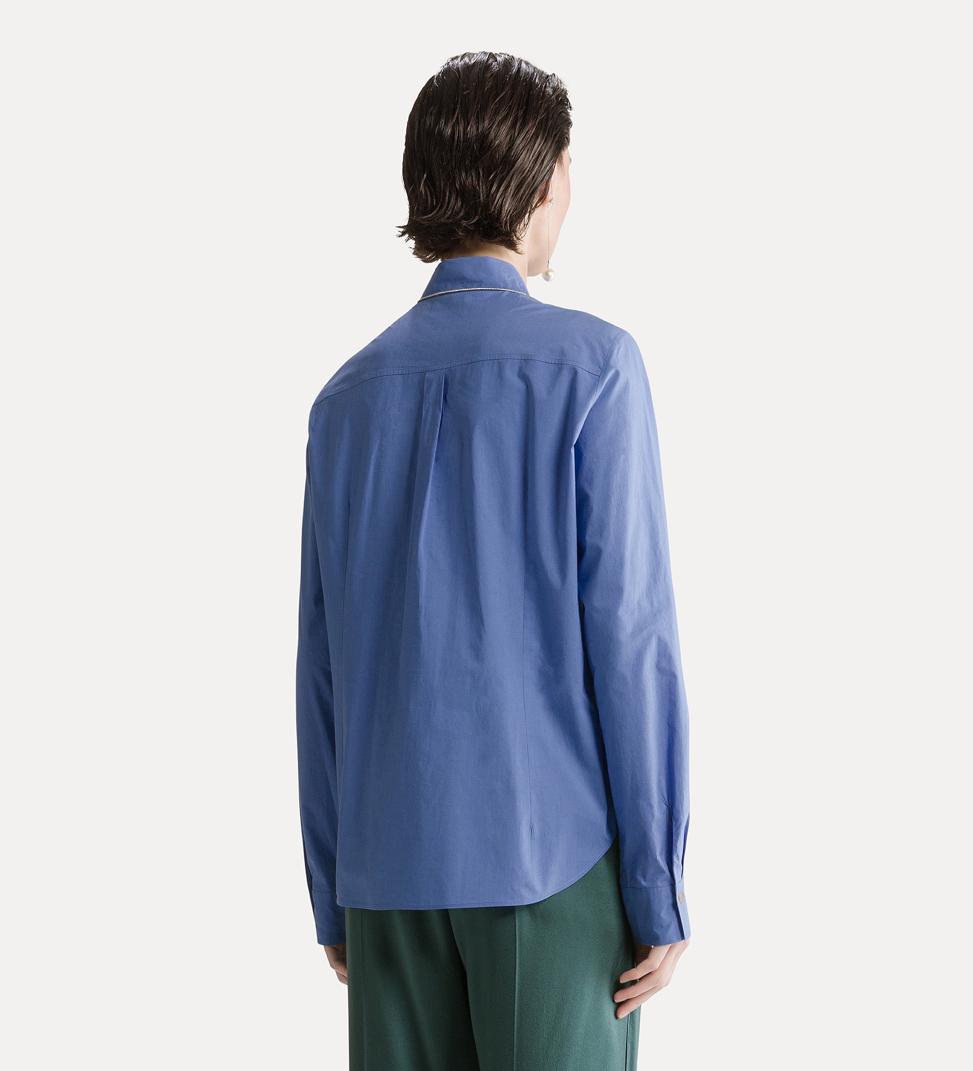 Forte camicie camicia in popeline di cotone blu Oxford ricamata