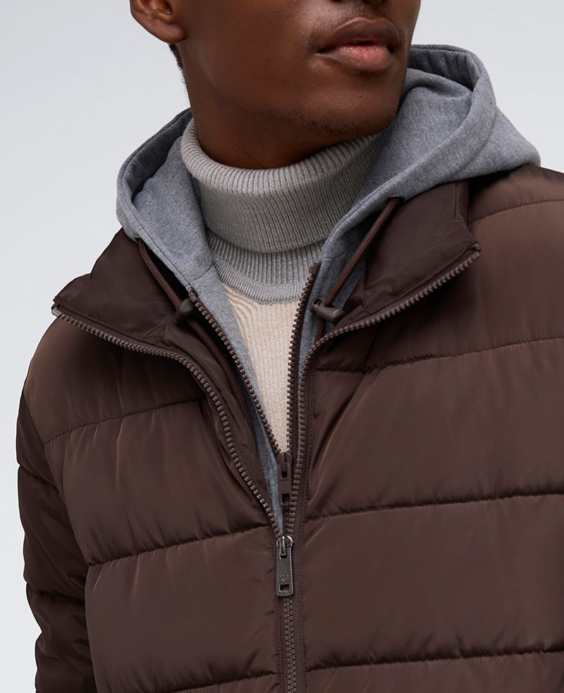 Kenneth Cole Reaction Clothing Puffer with Attached Jersey Hood piumino marrone cioccolato S-XXL imbottito