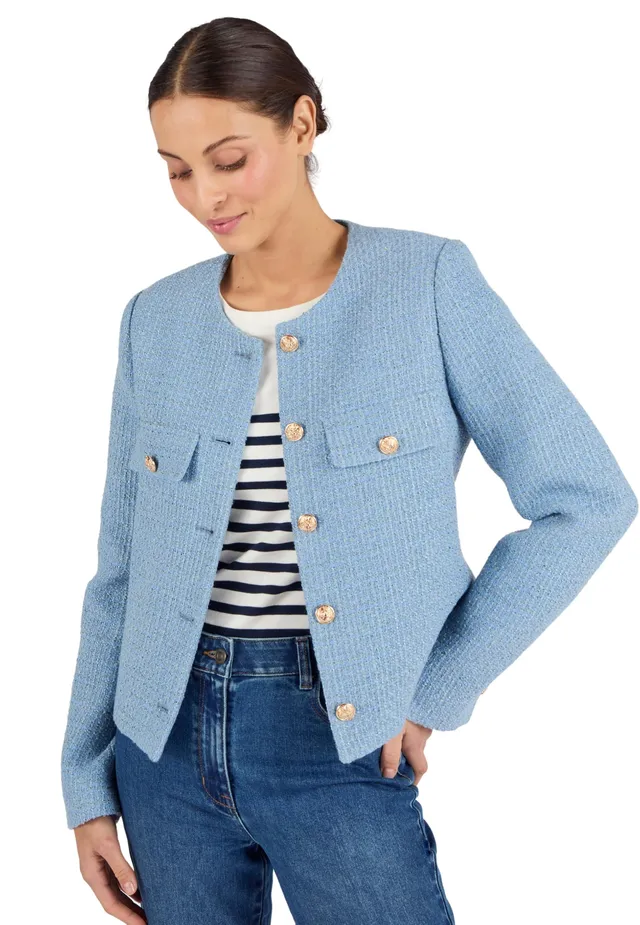 Damart Prêt-à-porter Giacca in tweed da donna blu a quadri taglia 12